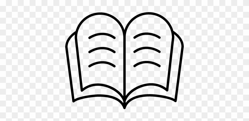 Open book icon with visible pages and curved spine, line-art style on transparent background.