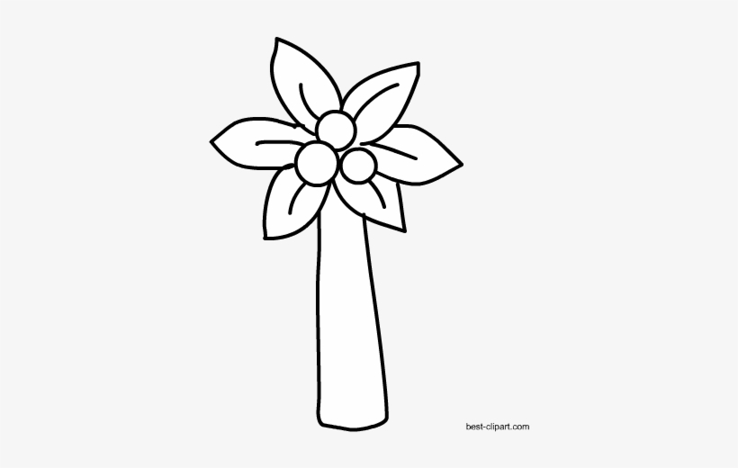 Simple black-and-white line drawing of a five-petaled flower with three circular centers on a stem.