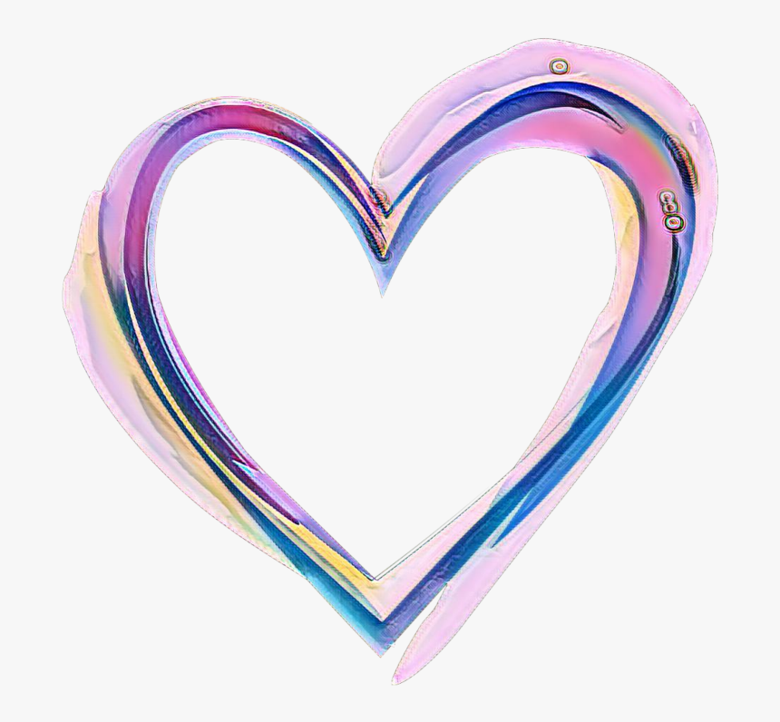 Iridescent heart outline with shimmering pink, blue, and purple gradient edges on white background.