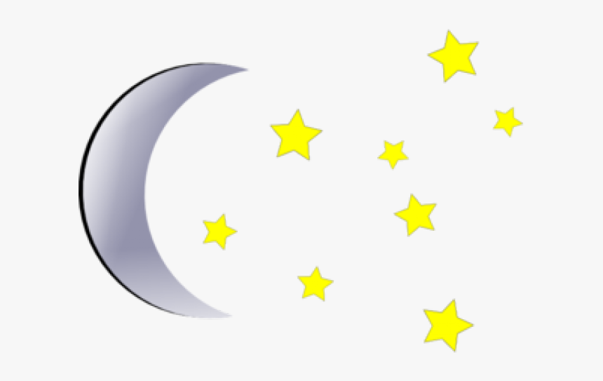 Night Sky Illustration - Crescent Moon and Stars Clipart