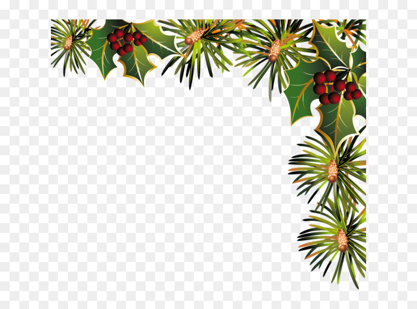 Christmas Corner Border Clipart - Holly & Pine Decorative Frame