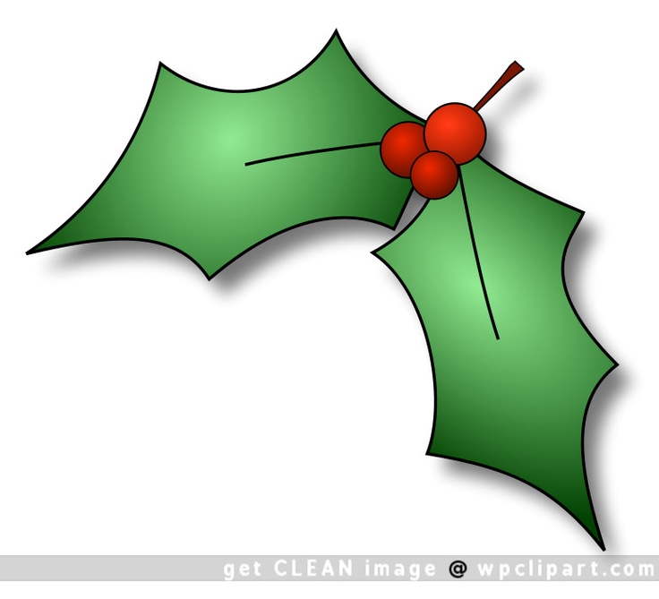 Green holly leaves with three red berries and a stem, classic Christmas decoration illustration.