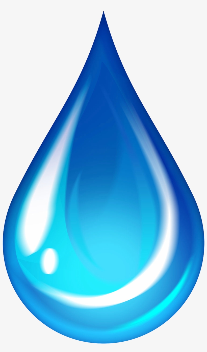 A glossy blue water droplet with highlights and gradient shading, symbolizing purity and hydration.