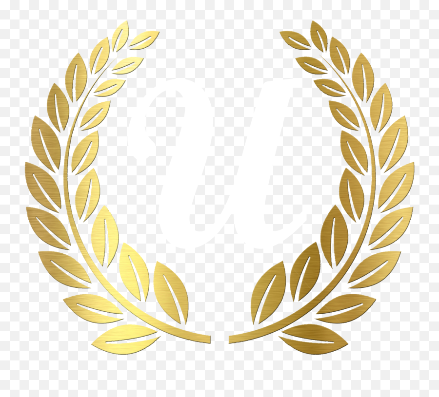 Golden laurel wreath emblem with metallic finish and transparent background, symbolizing victory or achievement.