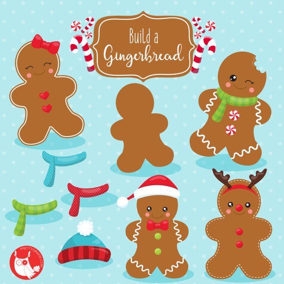 Build a Gingerbread Man Clip Art Set - Festive Holiday Graphics