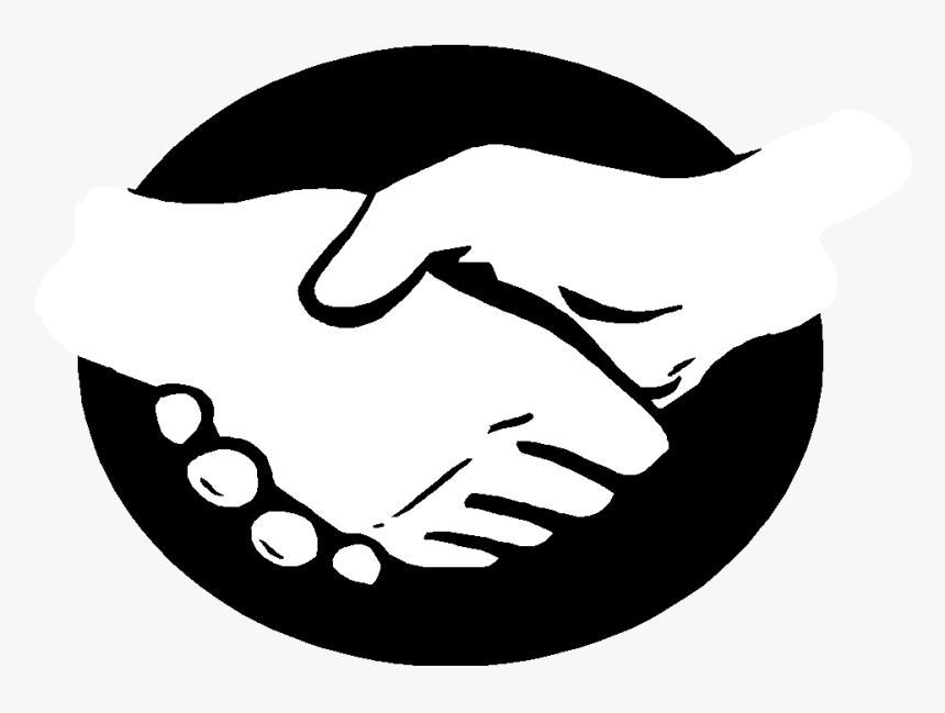 Two hands shaking inside a black circle, symbolizing agreement, partnership, or unity.
