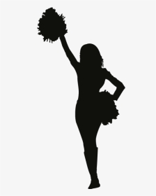 Silhouette of a cheerleader holding pom-poms, one arm raised high in an energetic pose.