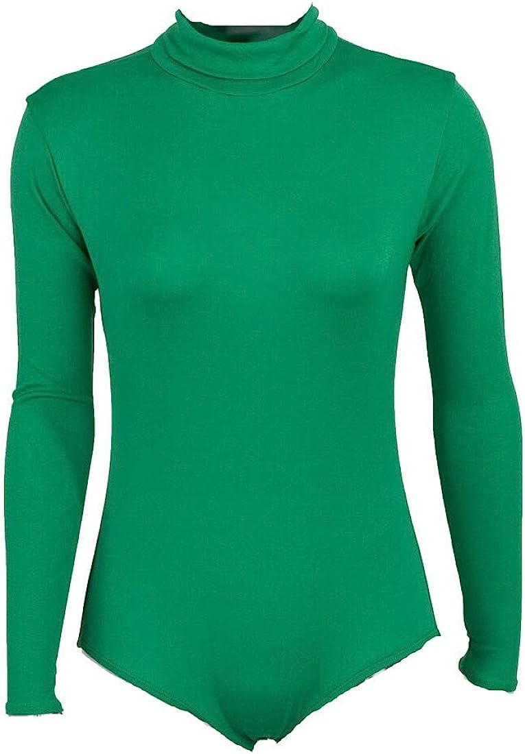 Vibrant emerald green long-sleeve turtleneck bodysuit with seamless fit and stretch fabric.