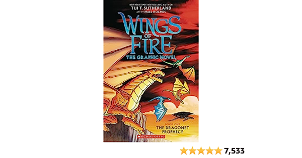 Wings of Fire: The Graphic Novel - The Dragonet Prophecy, featuring vibrant dragon illustrations against a fiery sky.