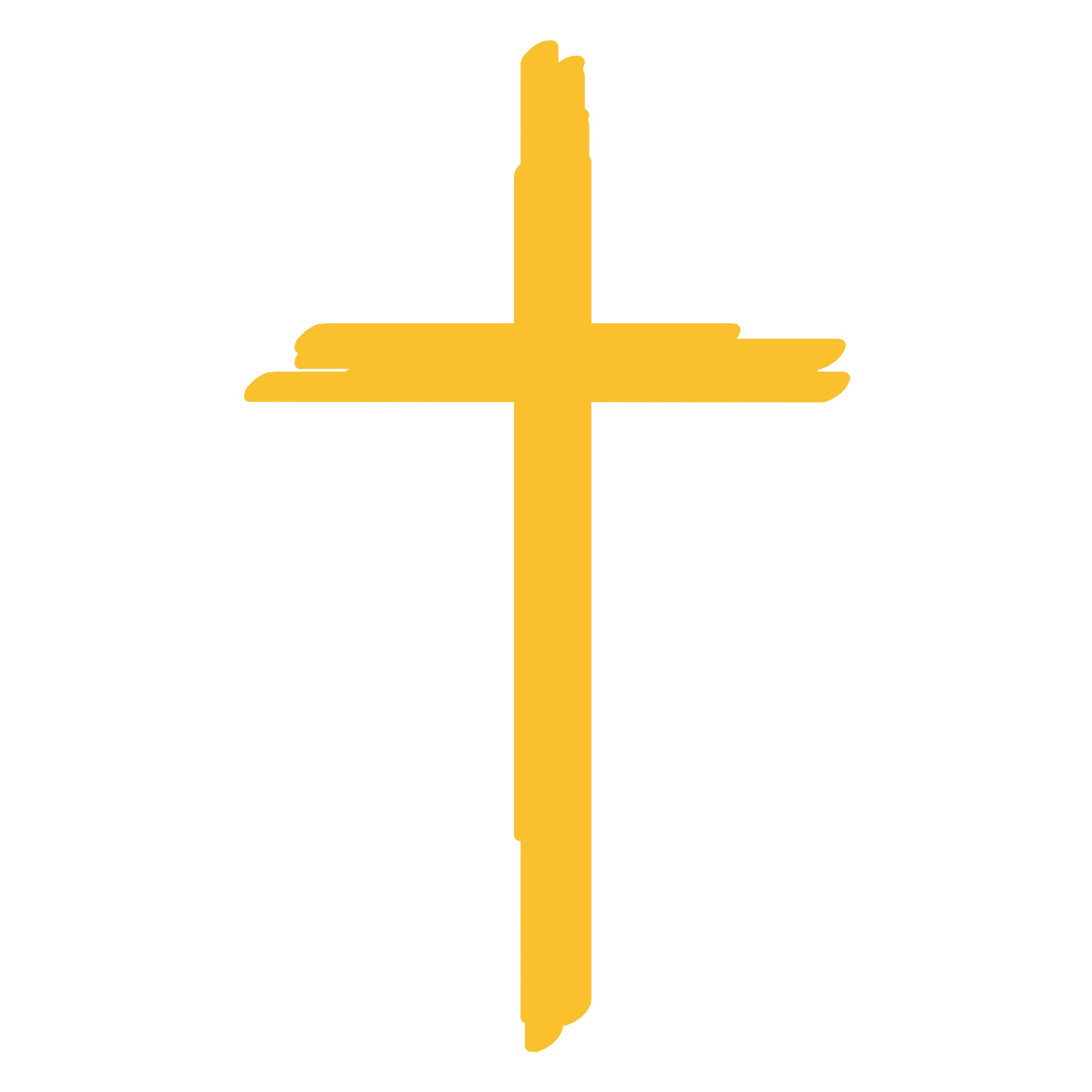Golden Christian cross with hand-painted brushstroke texture on white background.
