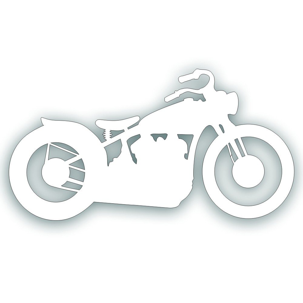 White silhouette of a classic cruiser-style motorcycle with soft shadow on white background.