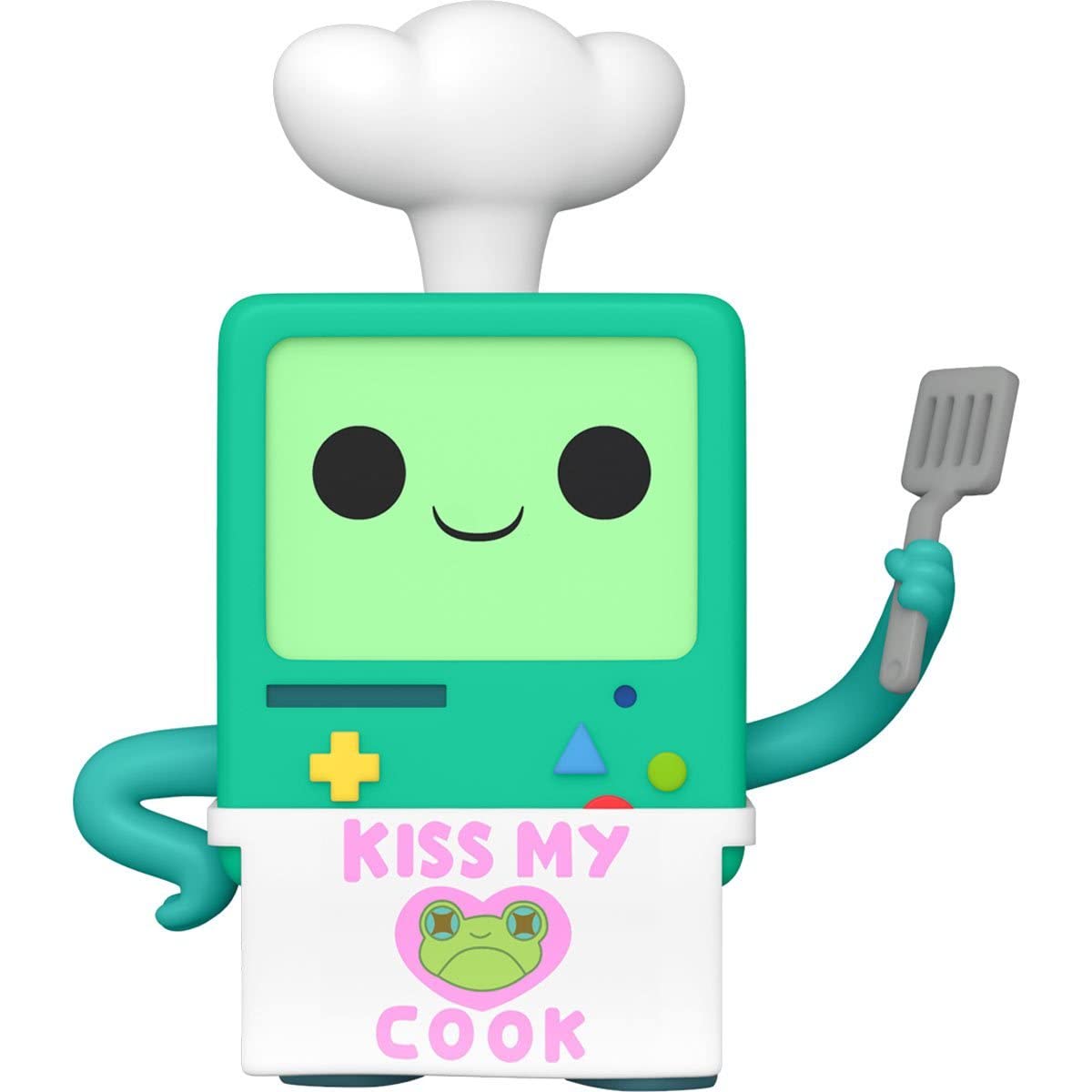 BMO from Adventure Time as a chef with spatula, wearing "Kiss My Cook" apron and chef's hat.