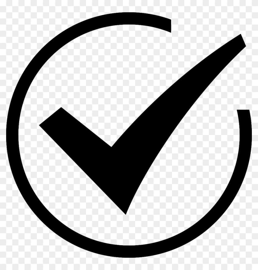 Black checkmark inside a circular outline on transparent background, symbolizing confirmation or approval.