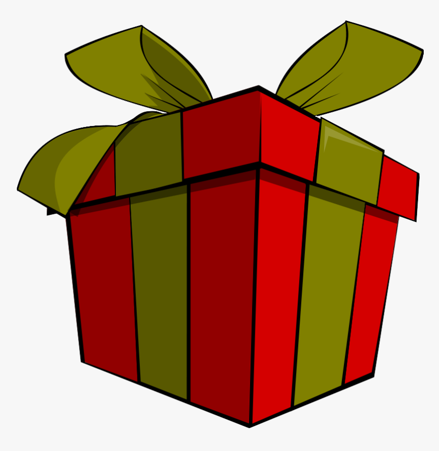 Red gift box with green ribbon and bow, festive holiday present illustration.