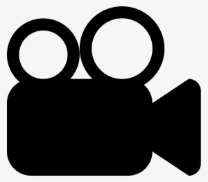 Black silhouette icon of a vintage film camera with two reels and a lens.