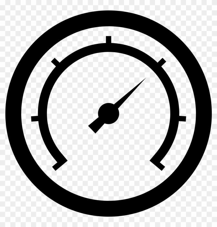 Black circular gauge icon with needle pointing upper-right, indicating measurement or performance level.