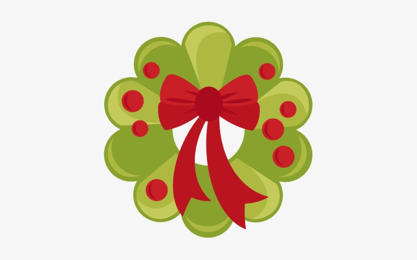 Green holiday wreath with red bow and berries, flat vector illustration.