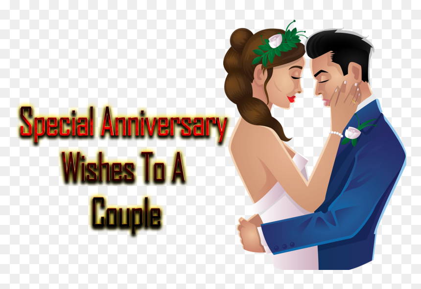 Illustration of a romantic couple embracing, with text "Special Anniversary Wishes To A Couple"