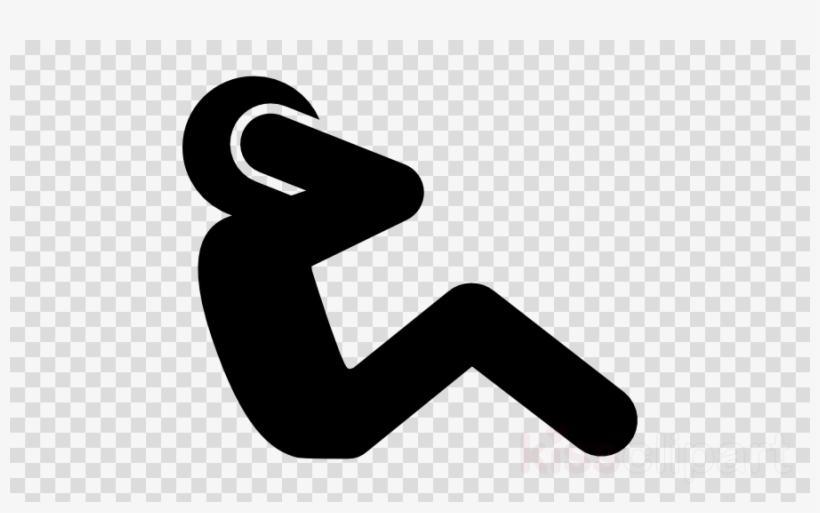 Black silhouette icon of a person performing a sit-up exercise on transparent background.
