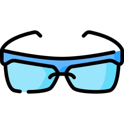 Stylized blue sunglasses with light blue lenses and black frame on black background.