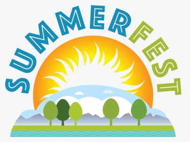 SummerFest logo featuring a radiant sun, green trees, mountains, and water with arched text above.