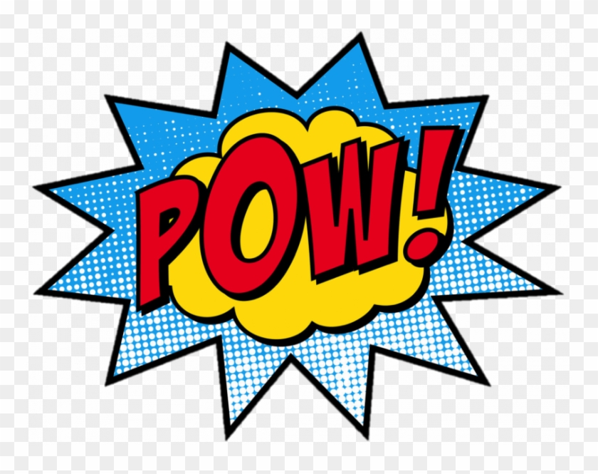 Comic-style "POW!" explosion graphic in blue, yellow, and red with halftone dots.