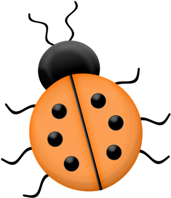 Bright orange ladybug with black spots and a glossy black head, stylized vector illustration.