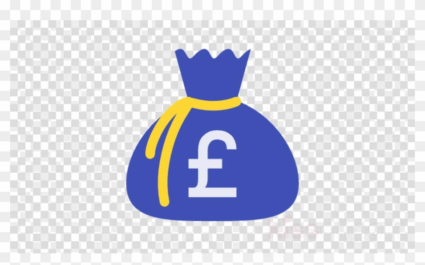 Blue money bag with yellow tie and white British pound symbol (£) on transparent background.