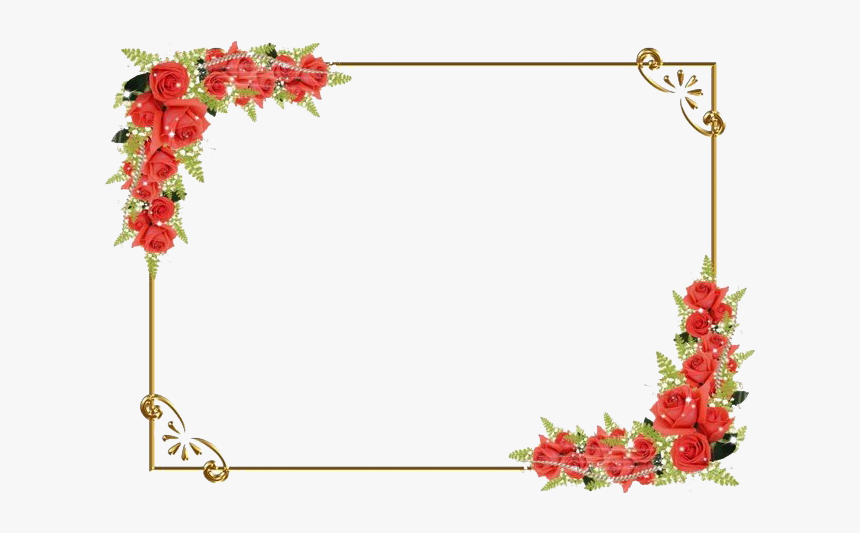 Floral Gold Frame Border - Red Roses & Ornate Design for Invitations & Cards