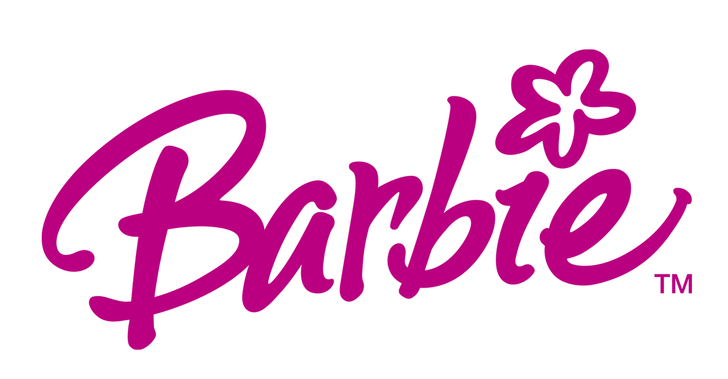 Barbie logo in magenta script with flower accent and trademark symbol.