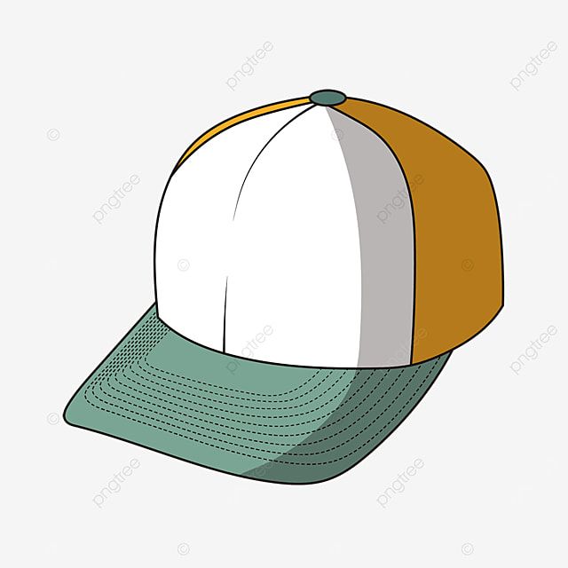Illustrated two-tone baseball cap with white front, brown side panels, and green brim.