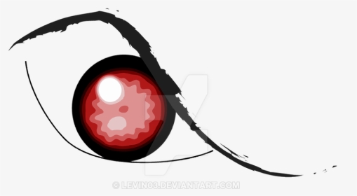 Stylized anime-inspired red eye with black eyeliner and white highlight, evoking intensity or supernatural power.