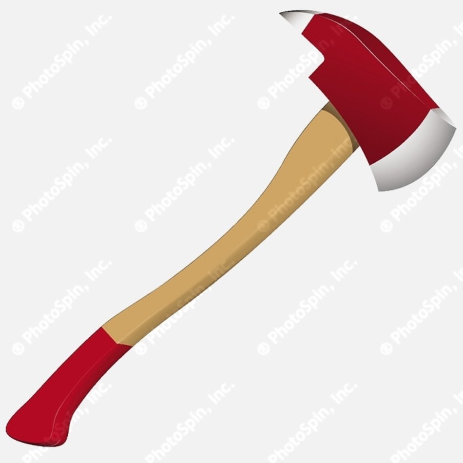 Red and silver fire axe with wooden handle, illustrated in clean vector style.