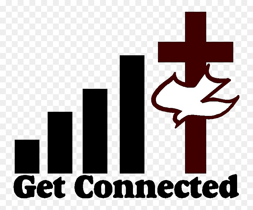 Bar graph rising to a cross with dove, symbolizing spiritual connection and growth; text reads "Get Connected".