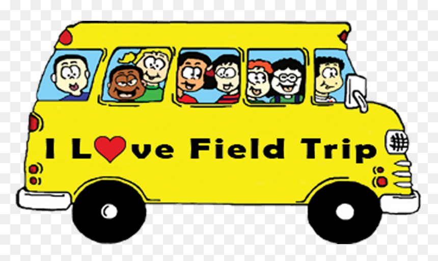 Yellow school bus with smiling children and "I ♥ Field Trip" text on side.