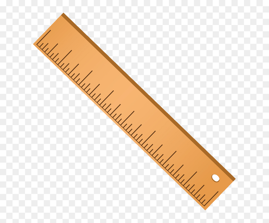 Wooden ruler with black measurement markings on a transparent checkered background.