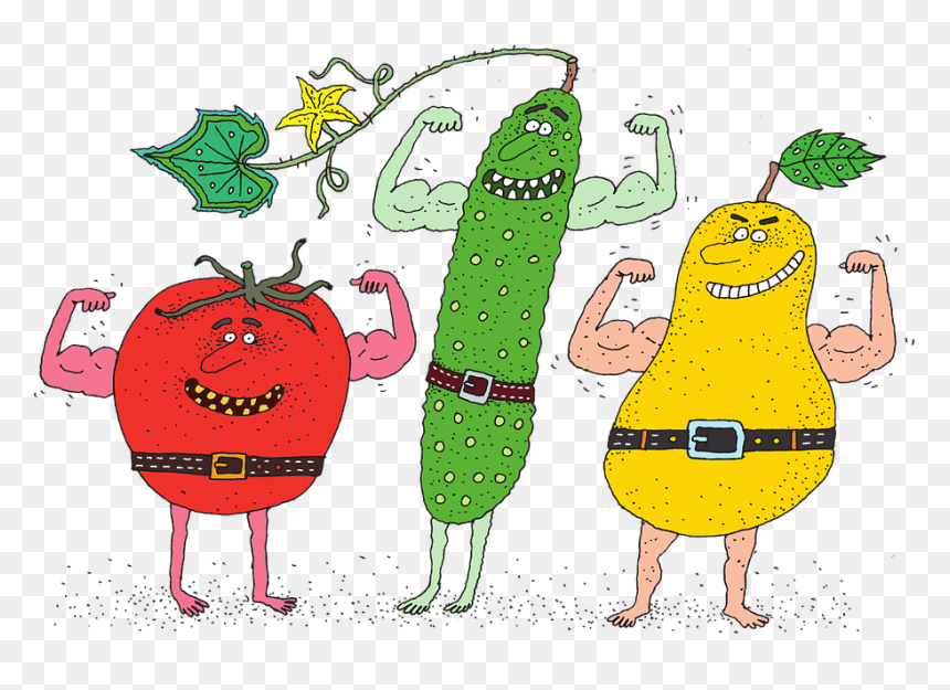 Fun Vegetable Characters: Tomato, Cucumber & Pear Superheroes