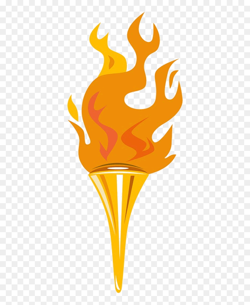 Golden torch with vibrant orange and yellow flames, symbolizing enlightenment, passion, or Olympic spirit.