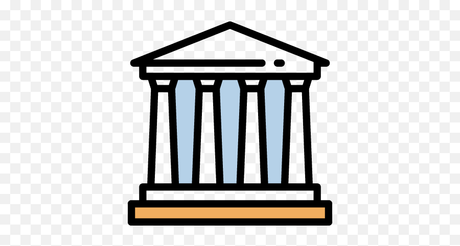 Classical temple icon with columns and pediment, symbolizing government, law, or institutions.