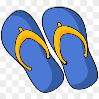 Blue flip-flops with yellow straps on transparent background