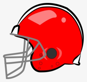 Red American football helmet with gray faceguard and white trim, cartoon-style illustration.