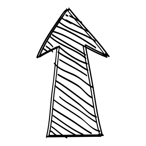 Hand-drawn black upward arrow with diagonal hatching on olive green background, symbolizing growth or progress.