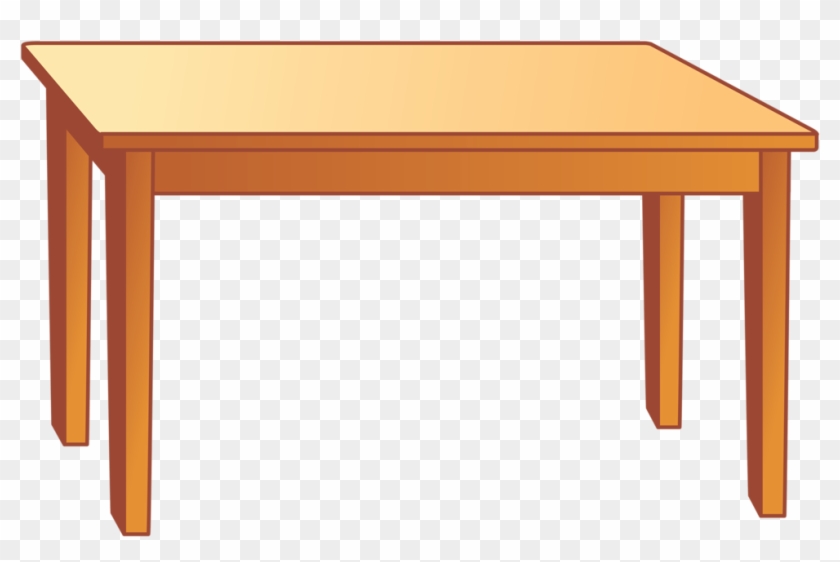 Simple wooden rectangular table with four straight legs on transparent background.