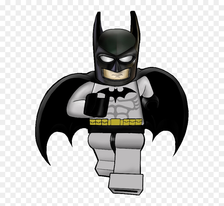 LEGO Batman minifigure in classic gray suit with black cape, cowl, and yellow utility belt, posed dynamically.