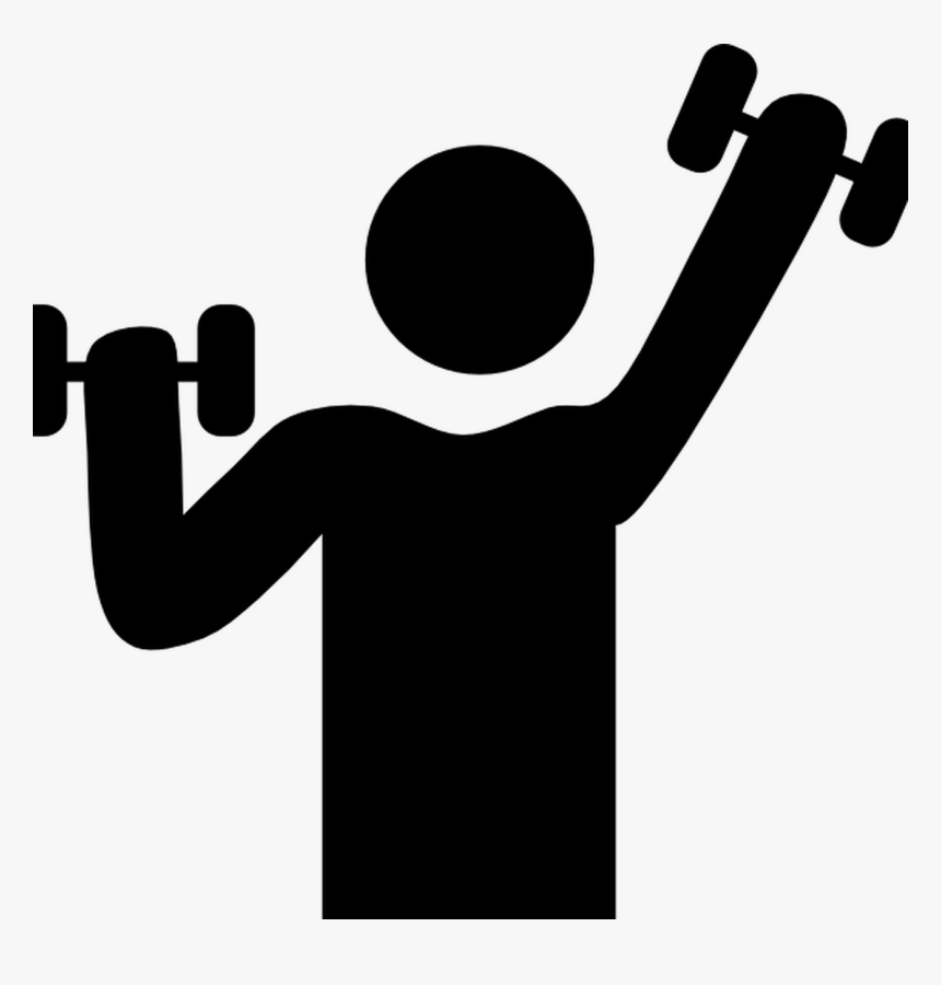 Silhouette of a person lifting dumbbells overhead in a strength training pose.