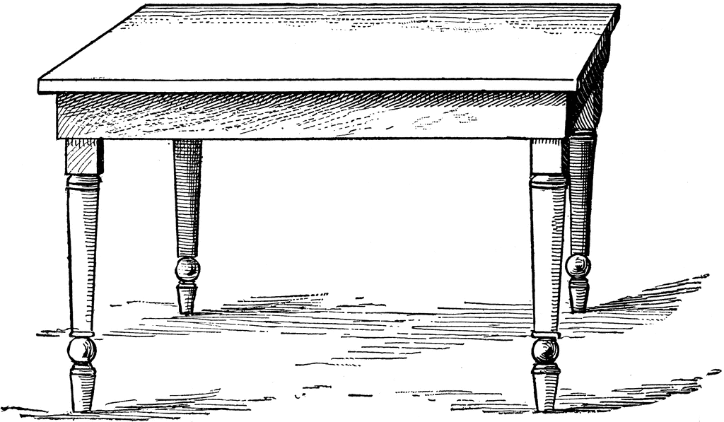 Vintage wooden table with turned legs and ball-and-claw feet, hand-drawn line illustration.