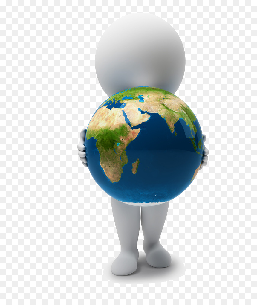 White 3D figure holding a detailed Earth globe, emphasizing global responsibility and environmental care.