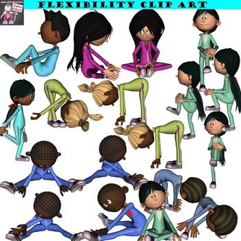Diverse children performing yoga and flexibility exercises in colorful outfits.