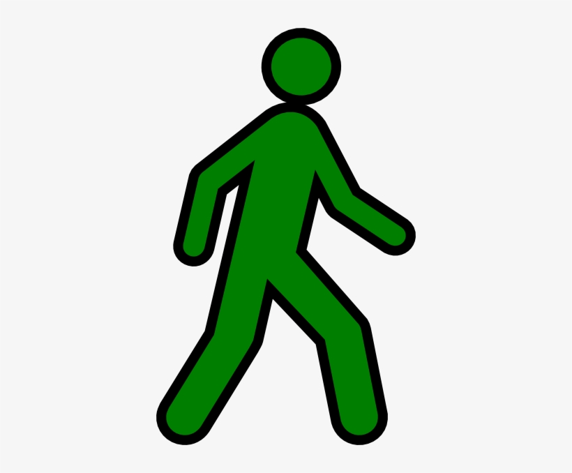Green stick figure walking, symbolizing pedestrian movement or walk signal.