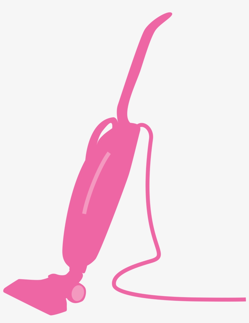 Pink upright vacuum cleaner silhouette with hose and power cord on white background.